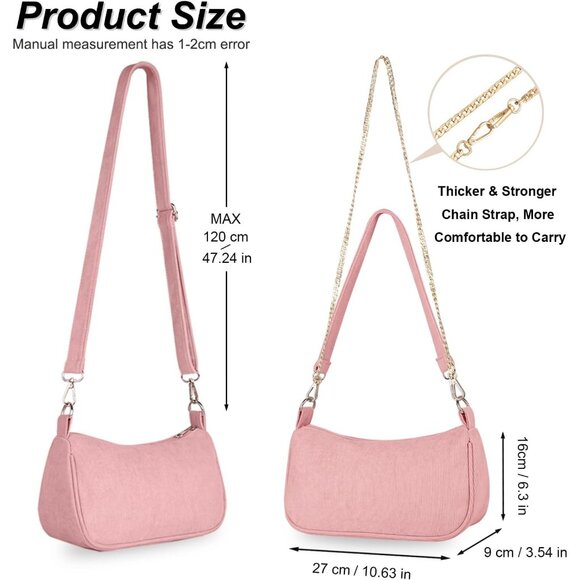 Women's Pink Tote Handbag Clutch Purse Crescent Underarm Bag Cross Body Bags - Picture 7 of 7